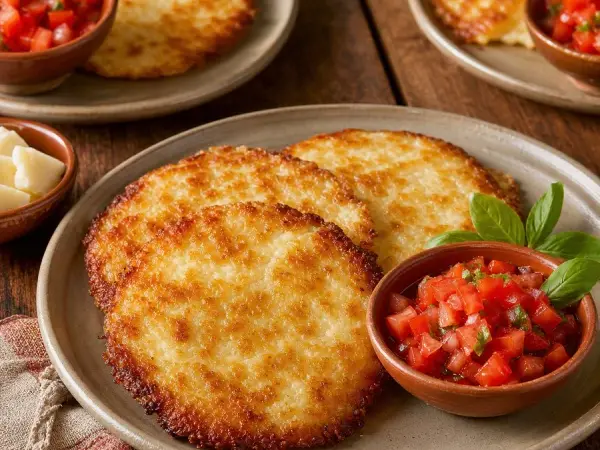 Paraguayan Mbeju Cheese Crisp with Tomato Salsa, finished dish