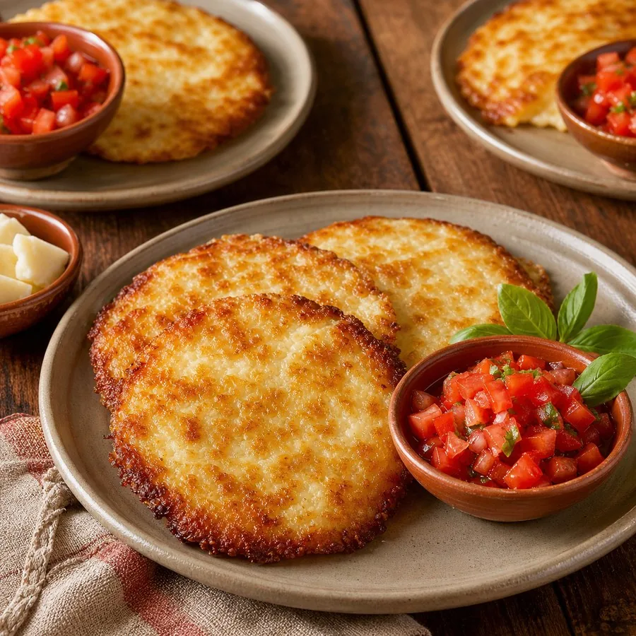 Paraguayan Mbeju Cheese Crisp with Tomato Salsa, finished dish