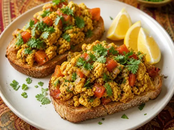 Parsi Akuri Masala Eggs with Toast, finished dish
