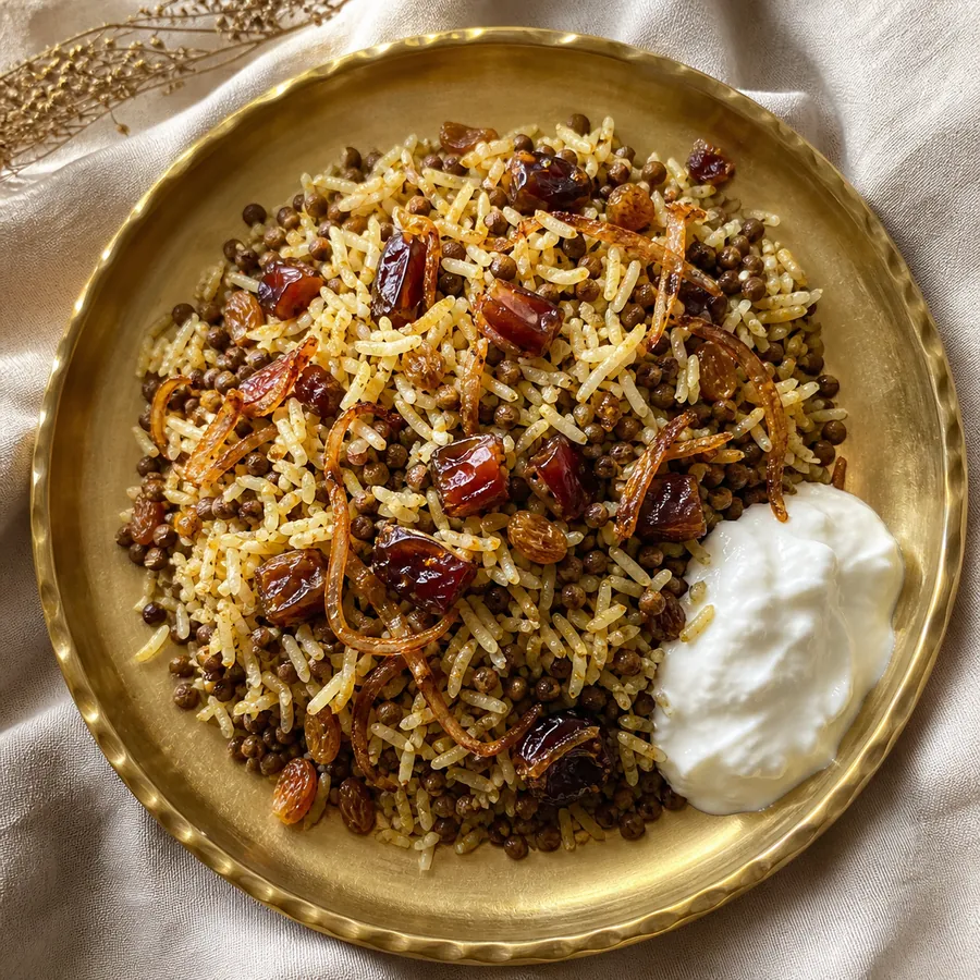 Persian Adas Polo Lentils with dates raisins and caramelized onions