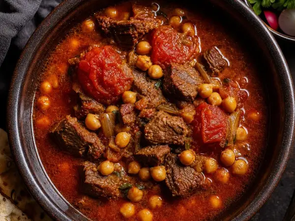 Persian Dizi-Inspired Tomato Beef Chickpea Pot, finished dish