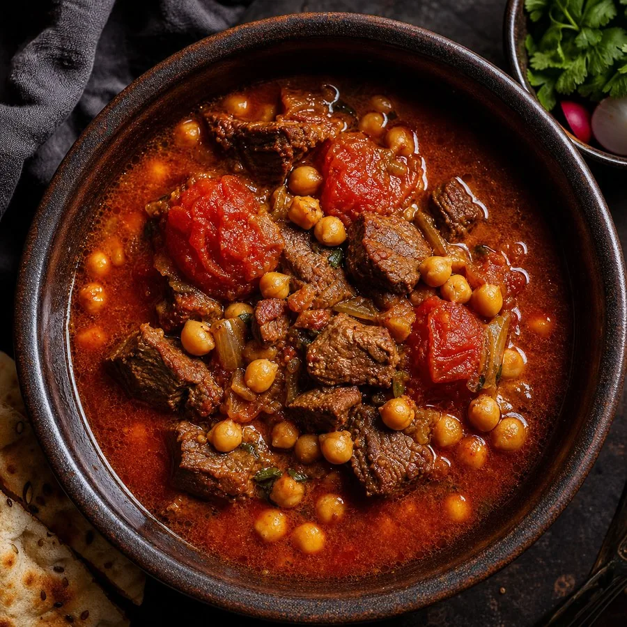 Persian Dizi-Inspired Tomato Beef Chickpea Pot, finished dish