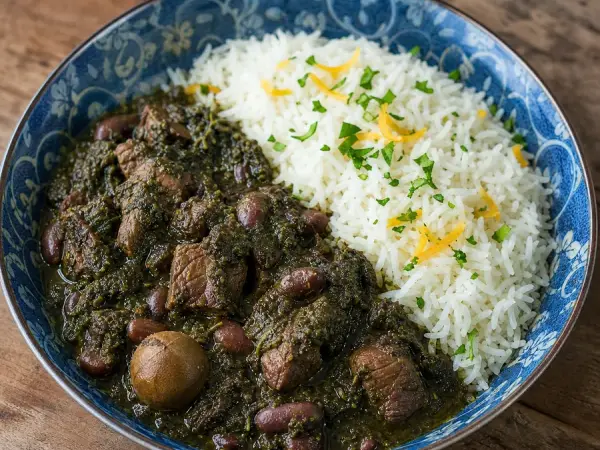 Persian Ghormeh Sabzi Beef with herb rice