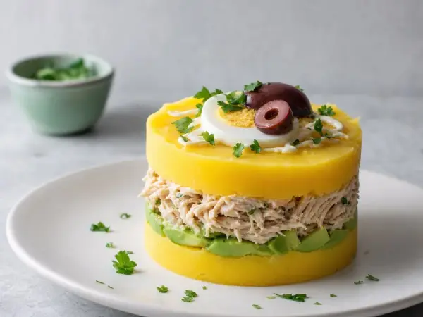 Peruvian Causa Limena with Chicken, finished dish