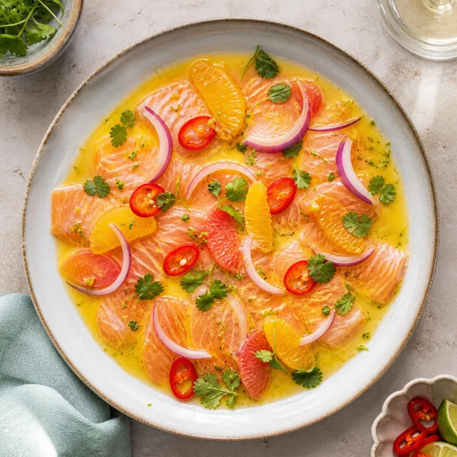 Peruvian Tiradito-Inspired Citrus Trout, finished dish