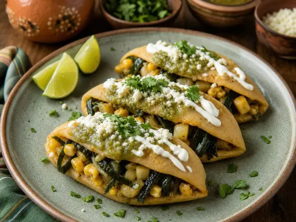 Poblano Potato and Corn Tetelas, finished dish