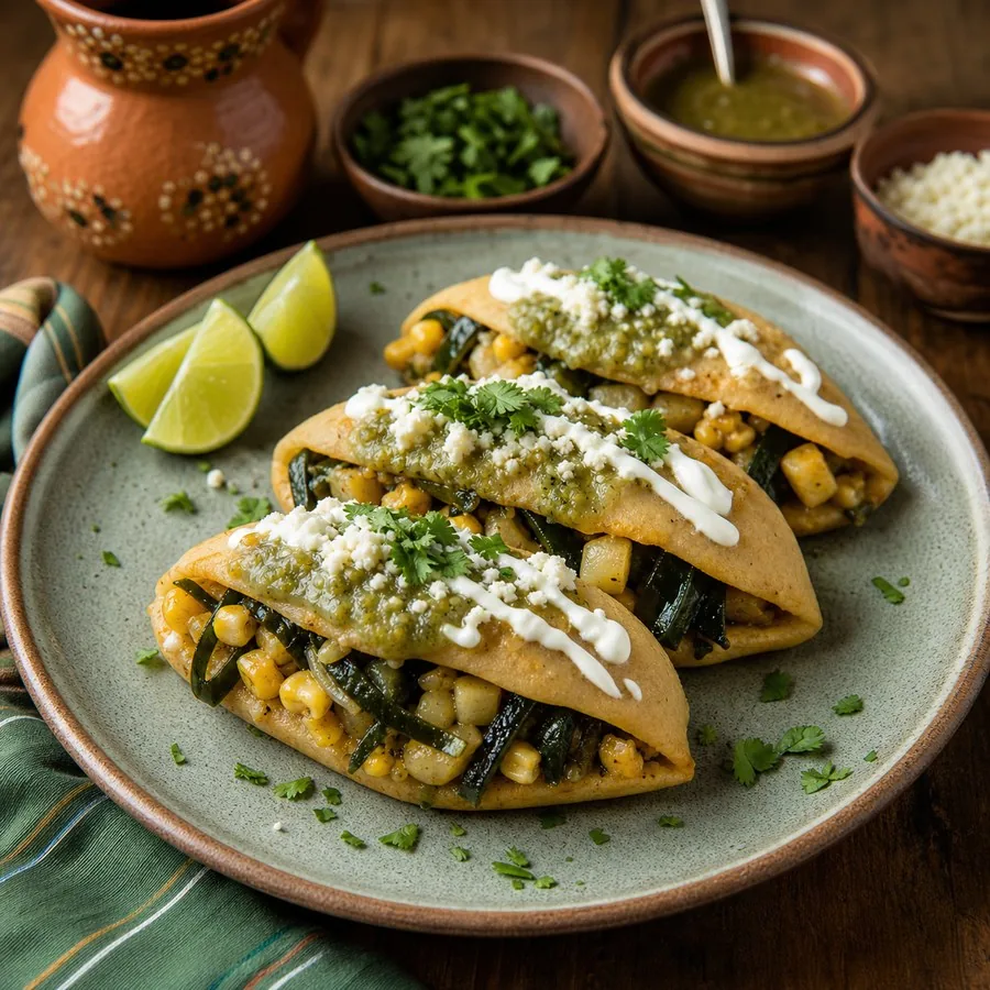Poblano Potato and Corn Tetelas, finished dish
