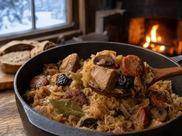 Polish Hunter's Stew with Cabbage and Sausage, finished dish