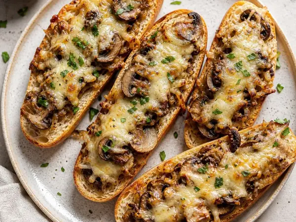 Polish Zapiekanka Mushroom Baguettes, finished dish