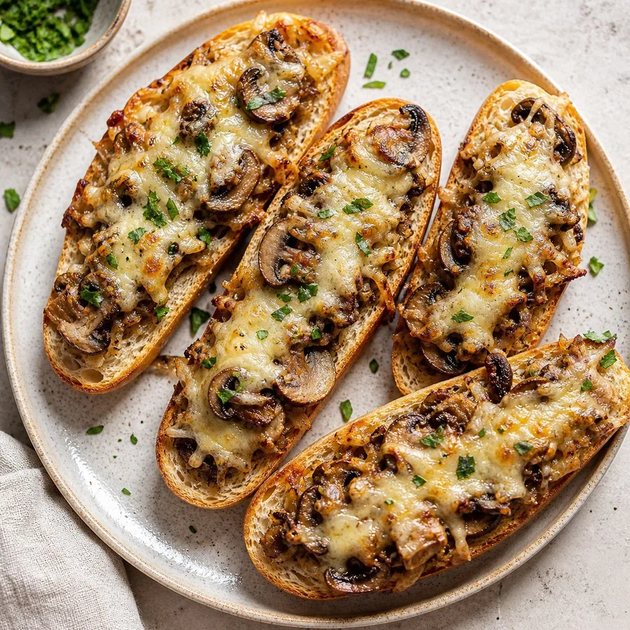 Polish Zapiekanka Mushroom Baguettes, finished dish
