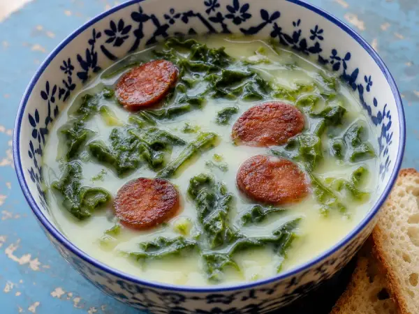 Portuguese Caldo Verde with Chorizo, finished dish