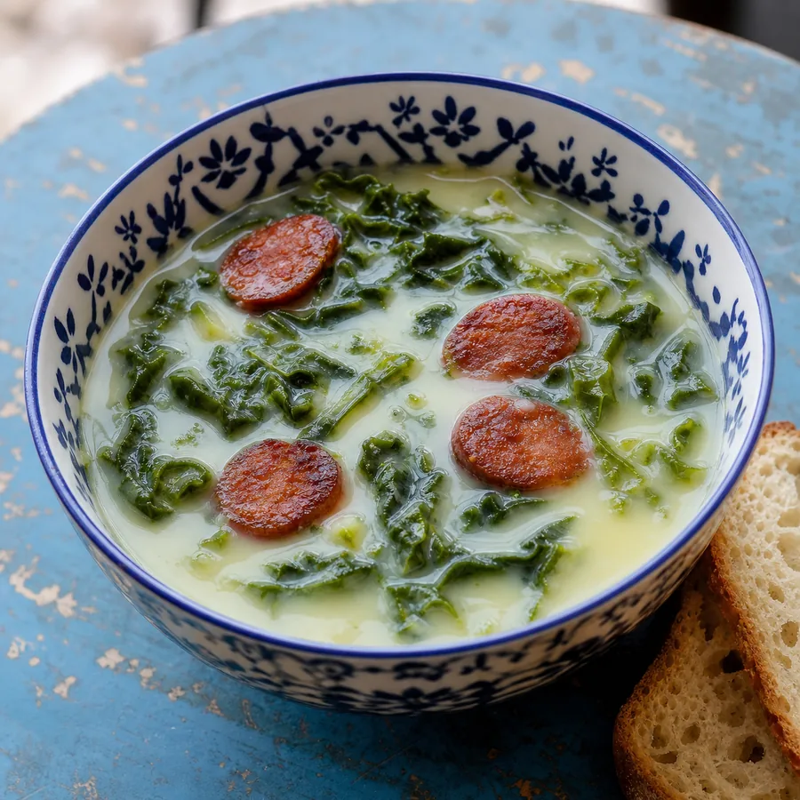 Portuguese Caldo Verde with Chorizo, finished dish