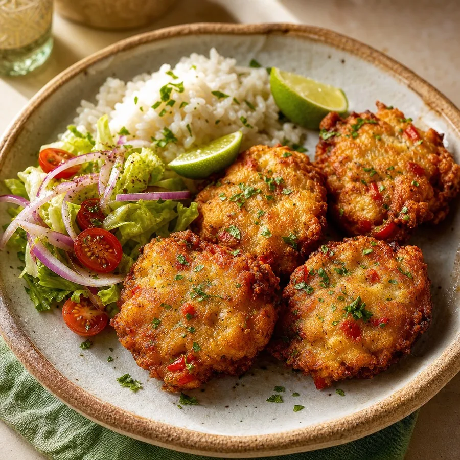 Puerto Rican Bacalaitos-Inspired Cod Fritters, finished dish