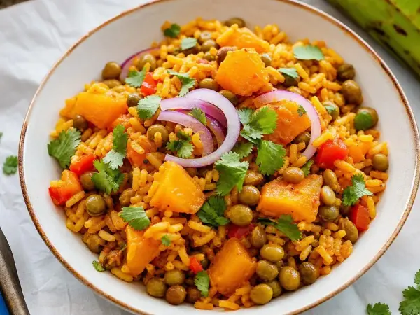 Puerto Rican Gandules and Calabaza Rice, finished dish