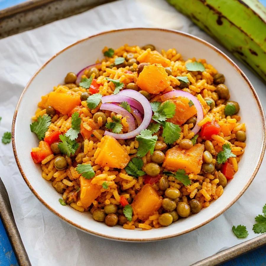 Puerto Rican Gandules and Calabaza Rice, finished dish