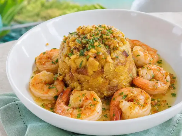 Puerto Rican Mofongo-Inspired Garlic Shrimp Bowls, finished dish