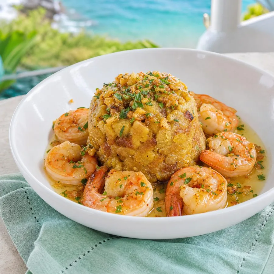 Puerto Rican Mofongo-Inspired Garlic Shrimp Bowls, finished dish