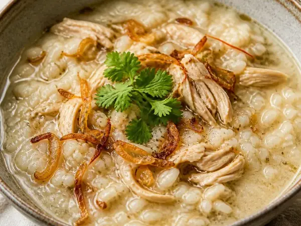 Qatari Madrouba Chicken Rice Porridge, finished dish