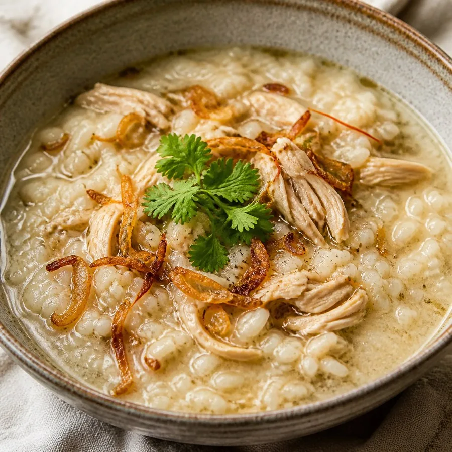 Qatari Madrouba Chicken Rice Porridge, finished dish