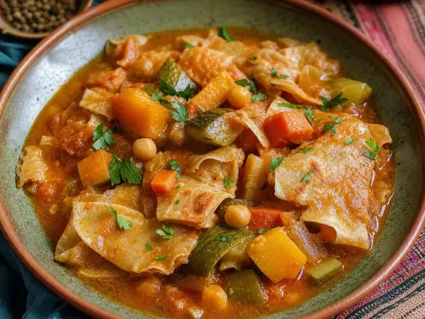 Qatari Thareed Vegetable Bread Stew, finished dish