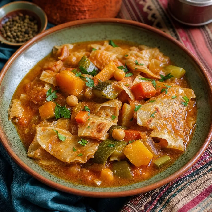 Qatari Thareed Vegetable Bread Stew, finished dish