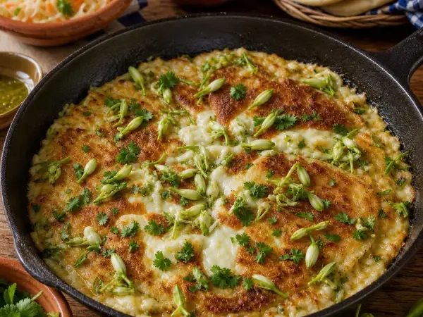 Salvadoran Loroco and Cheese Pupusa Skillet, finished dish