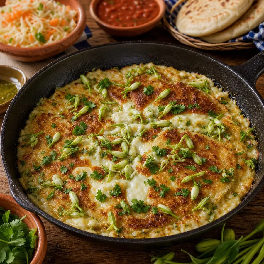 Salvadoran Loroco and Cheese Pupusa Skillet, finished dish
