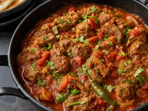 Saudi Jalamah Lamb and Tomato Skillet, finished dish