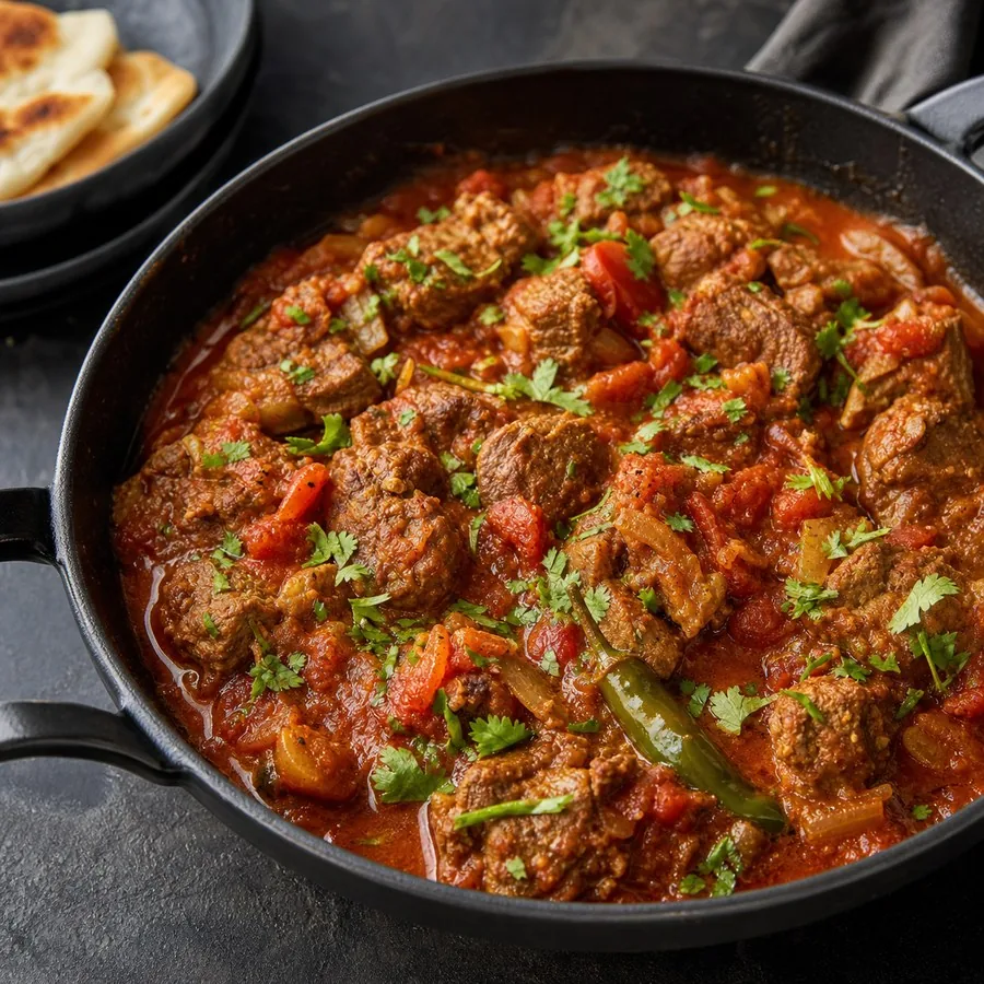 Saudi Jalamah Lamb and Tomato Skillet, finished dish