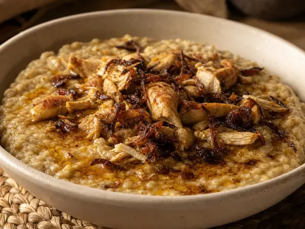 Saudi Jareesh with chicken and caramelized onions