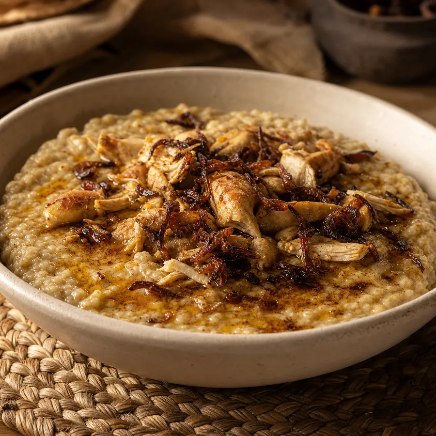 Saudi Jareesh with chicken and caramelized onions