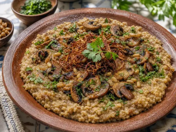 Saudi Jareesh with Mushrooms and Herbs, finished dinner