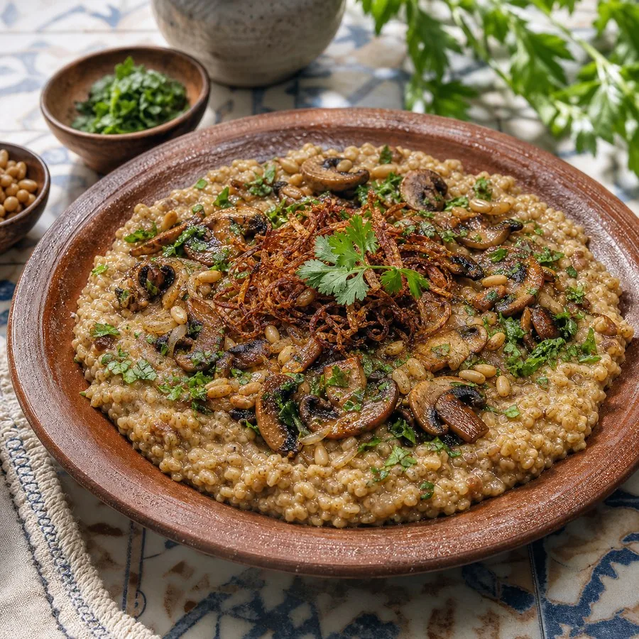 Saudi Jareesh with Mushrooms and Herbs, finished dinner