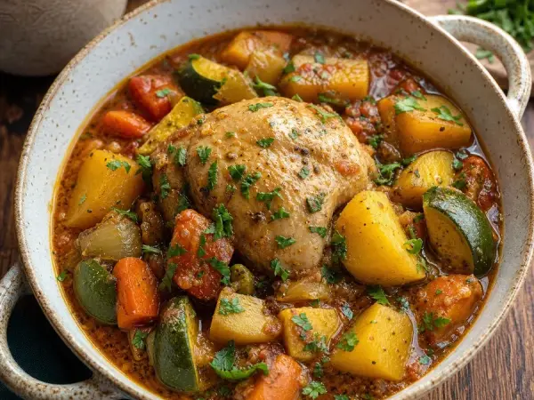 Saudi Matazeez Chicken and Vegetable Stew, finished dish