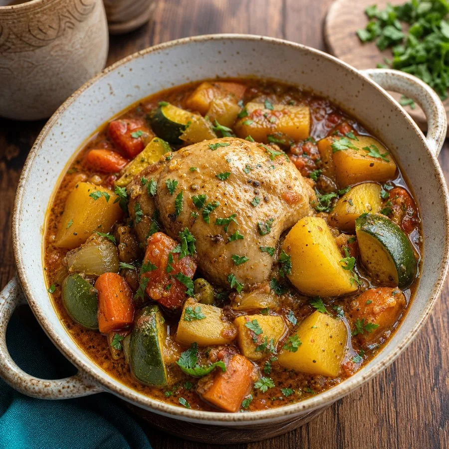 Saudi Matazeez Chicken and Vegetable Stew, finished dish