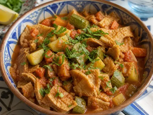 Saudi Qursan Vegetable Bread Stew, finished dish