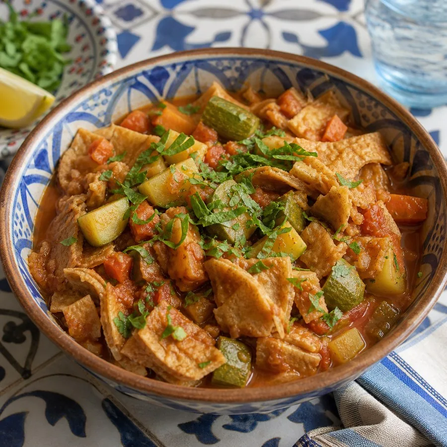 Saudi Qursan Vegetable Bread Stew, finished dish