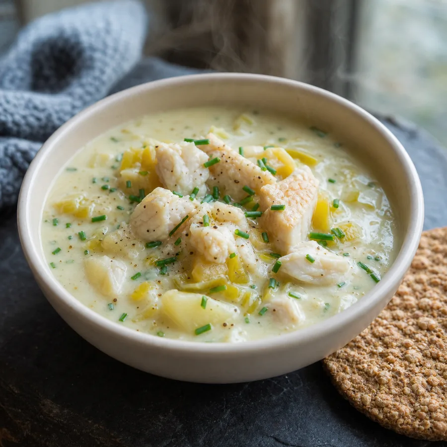 Scottish Cullen Skink with Leeks, finished dish