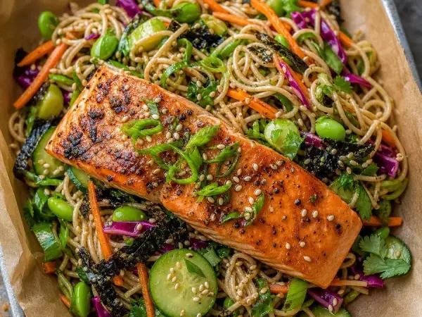 Seattle Miso Salmon Noodle Salad, finished dish