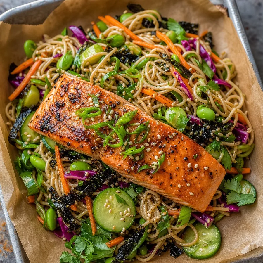 Seattle Miso Salmon Noodle Salad, finished dish