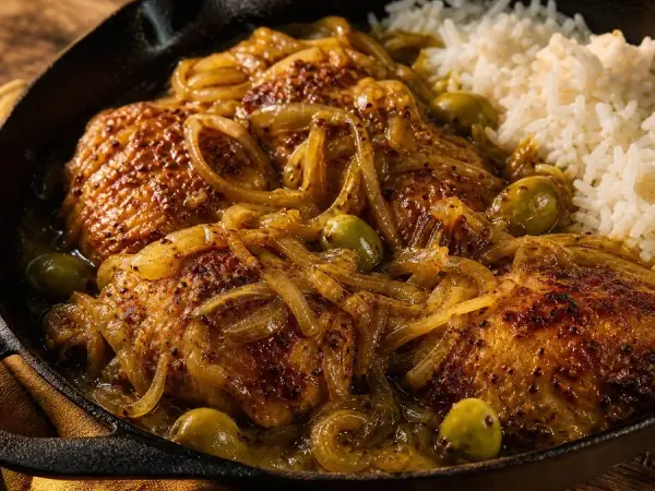 Senegalese Chicken Yassa with Caramelized Onions, finished dish