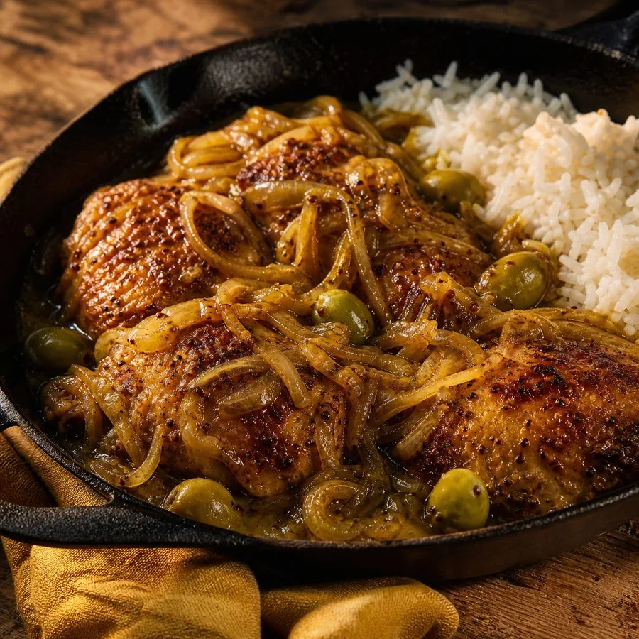 Senegalese Chicken Yassa with Caramelized Onions, finished dish