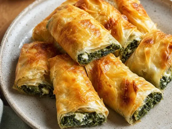 Serbian Gibanica Spinach Cheese Rolls, finished dish