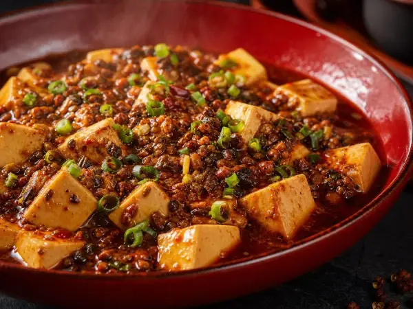 Sichuan-Inspired Mapo Tofu with Mushrooms, finished dish