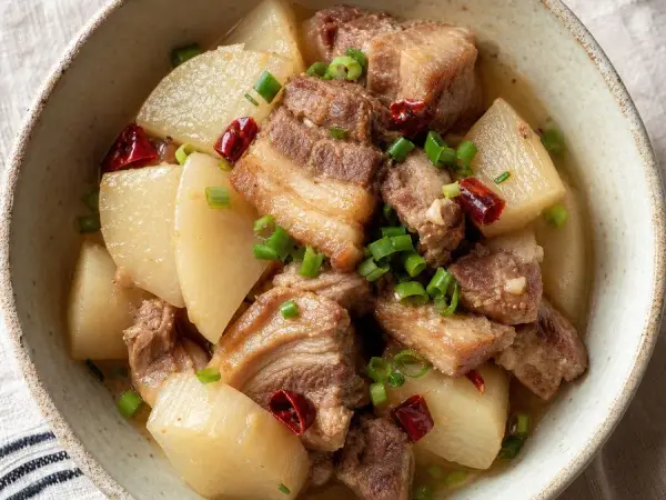 Sikkimese Phagshapa Pork with Radish, original finished dish food photograph