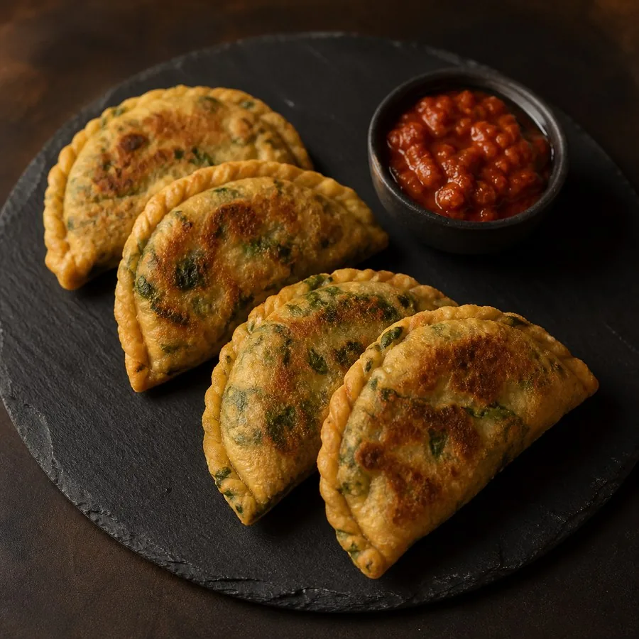 Sikkimese Shabaley Spinach Potato Pies, finished dish