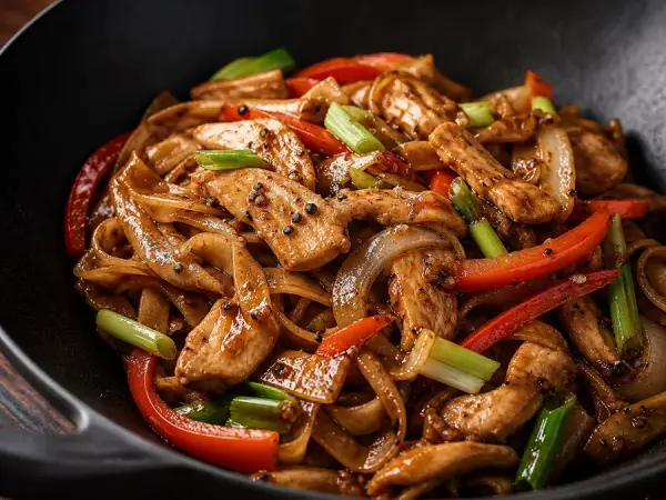 Singaporean Black Pepper Chicken Noodles, finished dish