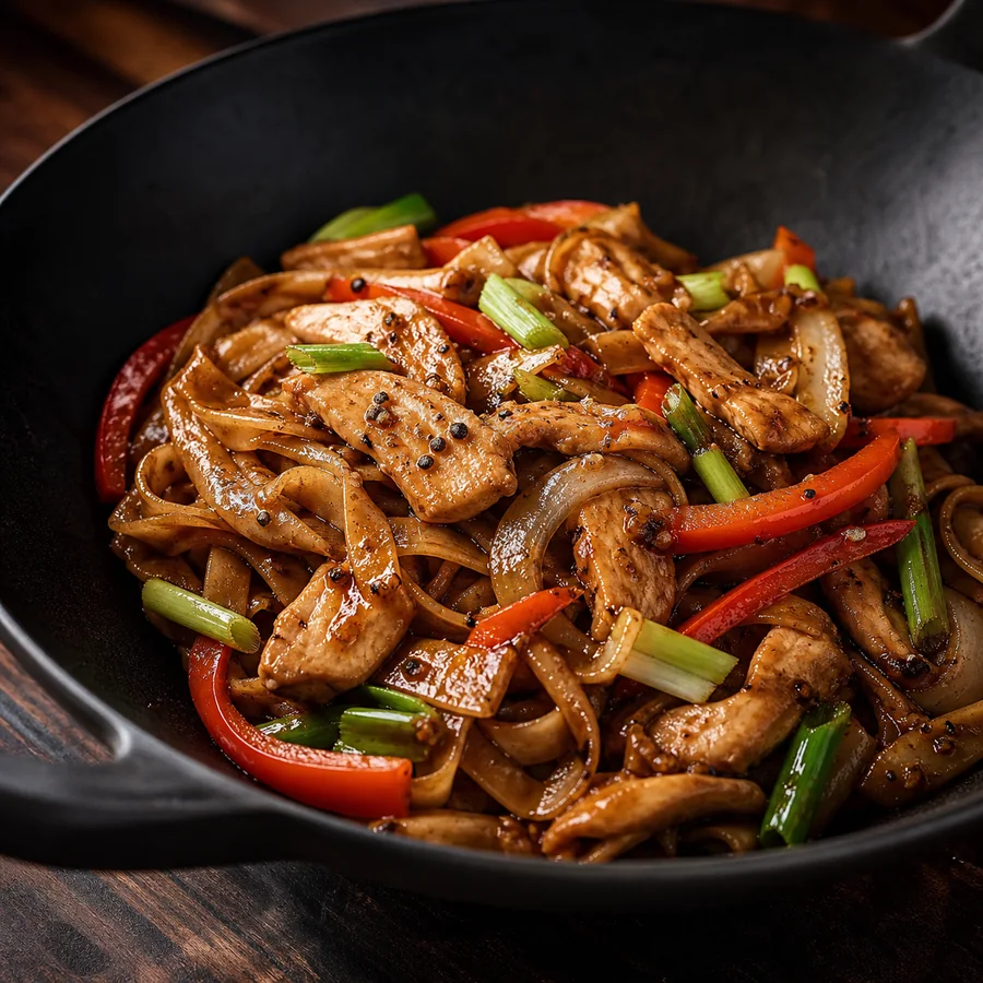 Singaporean Black Pepper Chicken Noodles, finished dish