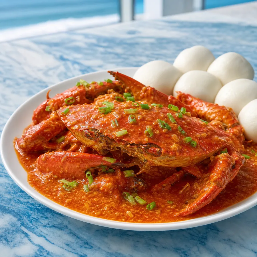 Singaporean Chili Crab with Steamed Buns, finished dish