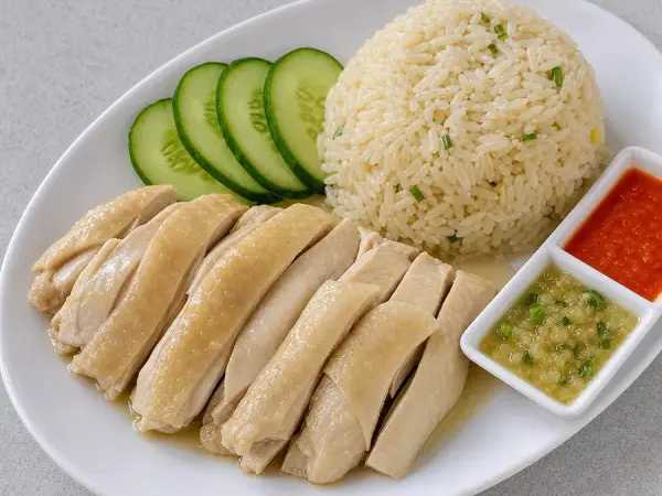 Singaporean Hainanese Chicken Rice, finished dish